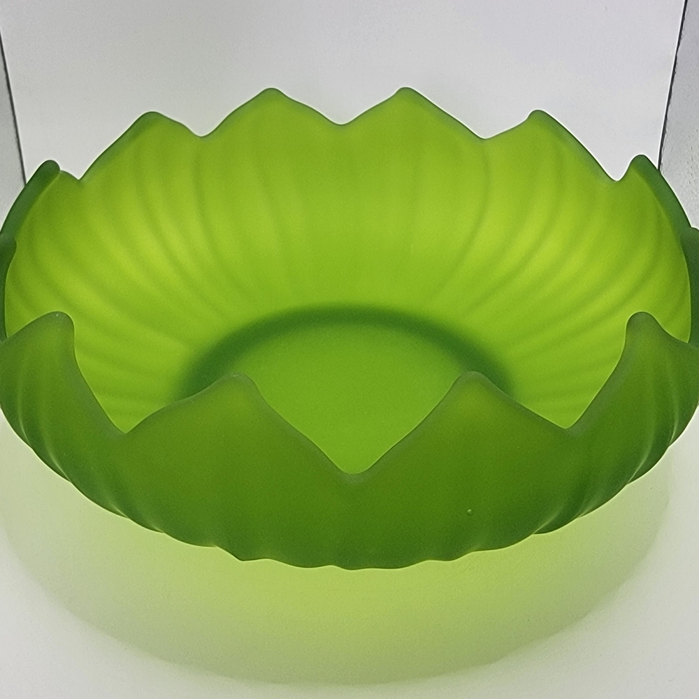 Frosted Green Lotus Bowl With 2 Candle Holders